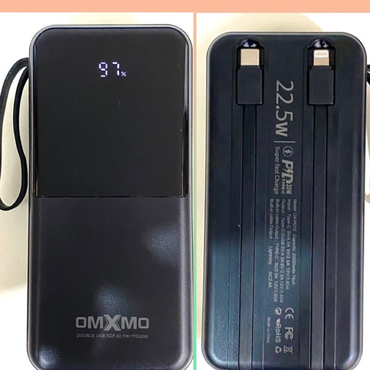 پاوربانک اورجینال 20000 میلیآمپر برند OMXMO مدل OX-PD15 فست شارژ 22.5 وات کیفیت عالی